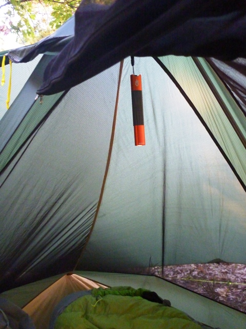 Gerber Torch hung in tent